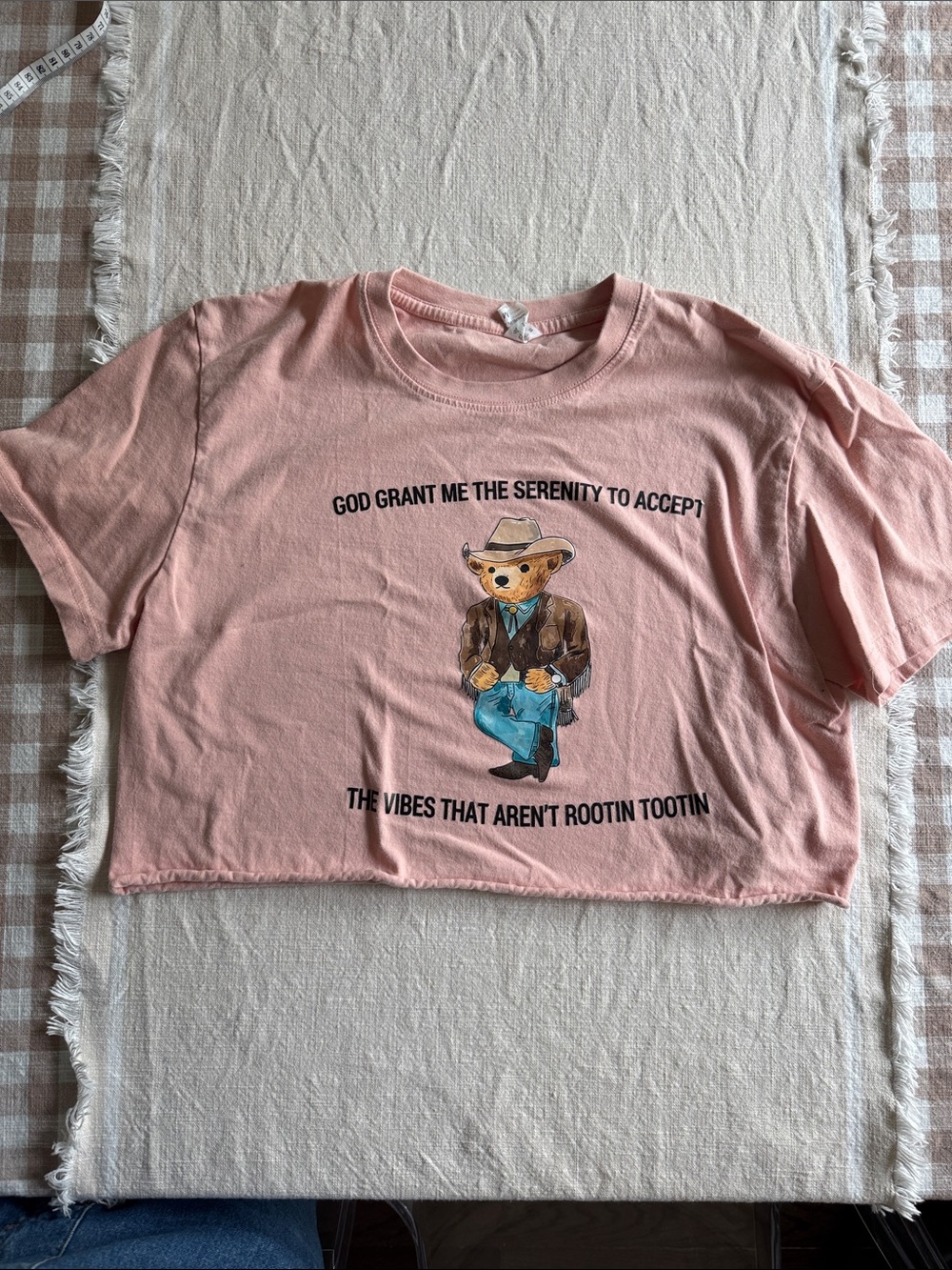 Pink Graphic Cowboy Bear Crop Tee